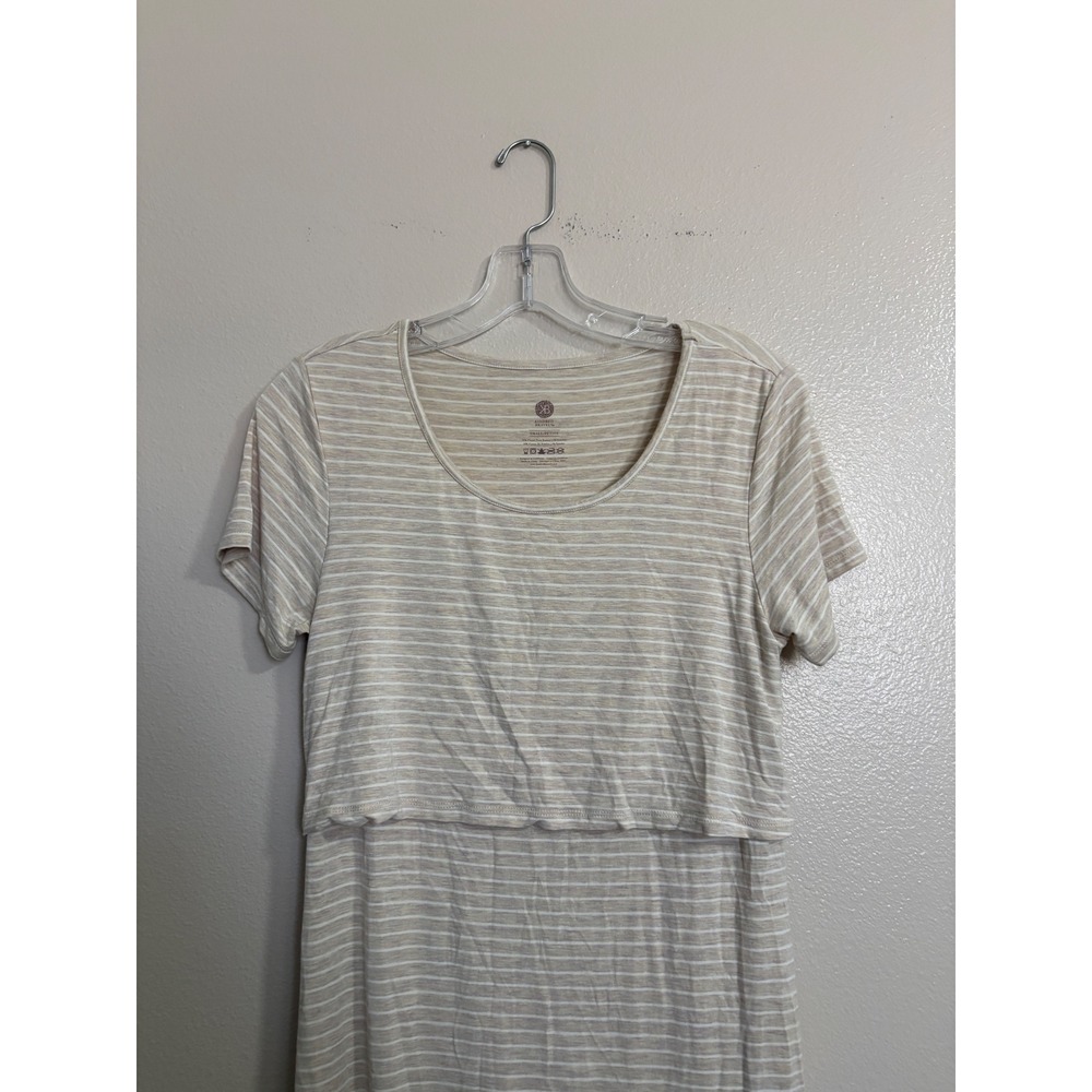 Kindred Bravely Nursing Maternity Dress Tan White Striped Short Sleeve Women's S